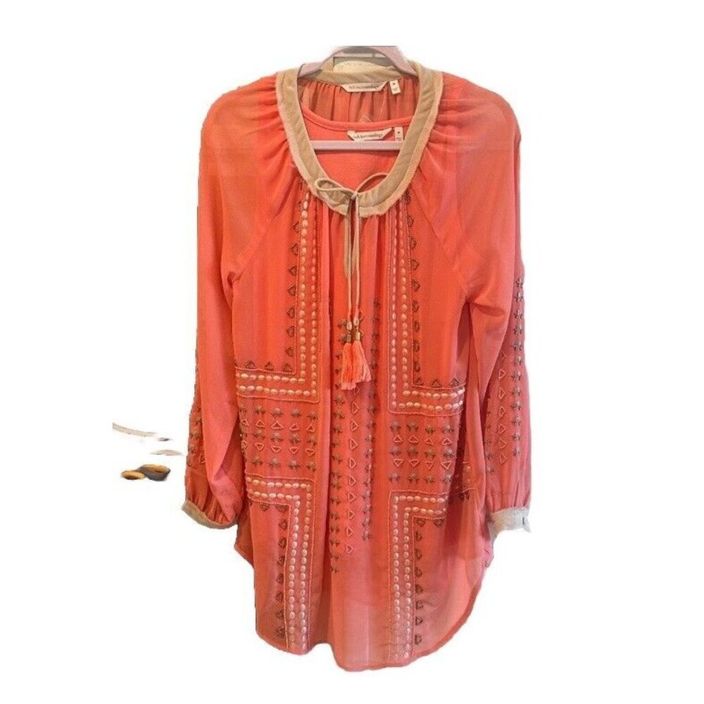 Soft Surroundings  Penelope Tunic and Tank Size M Coral Embroidered Tassels